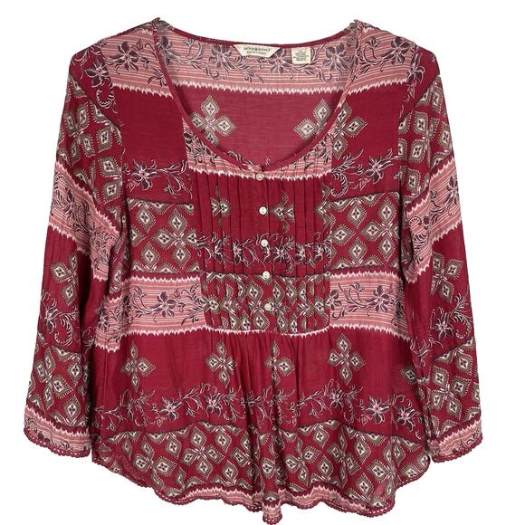 Denim & Supply Ralph Lauren Popover Top Women Size L Red Boho Prairie Hippie Y2K - Picture 1 of 10